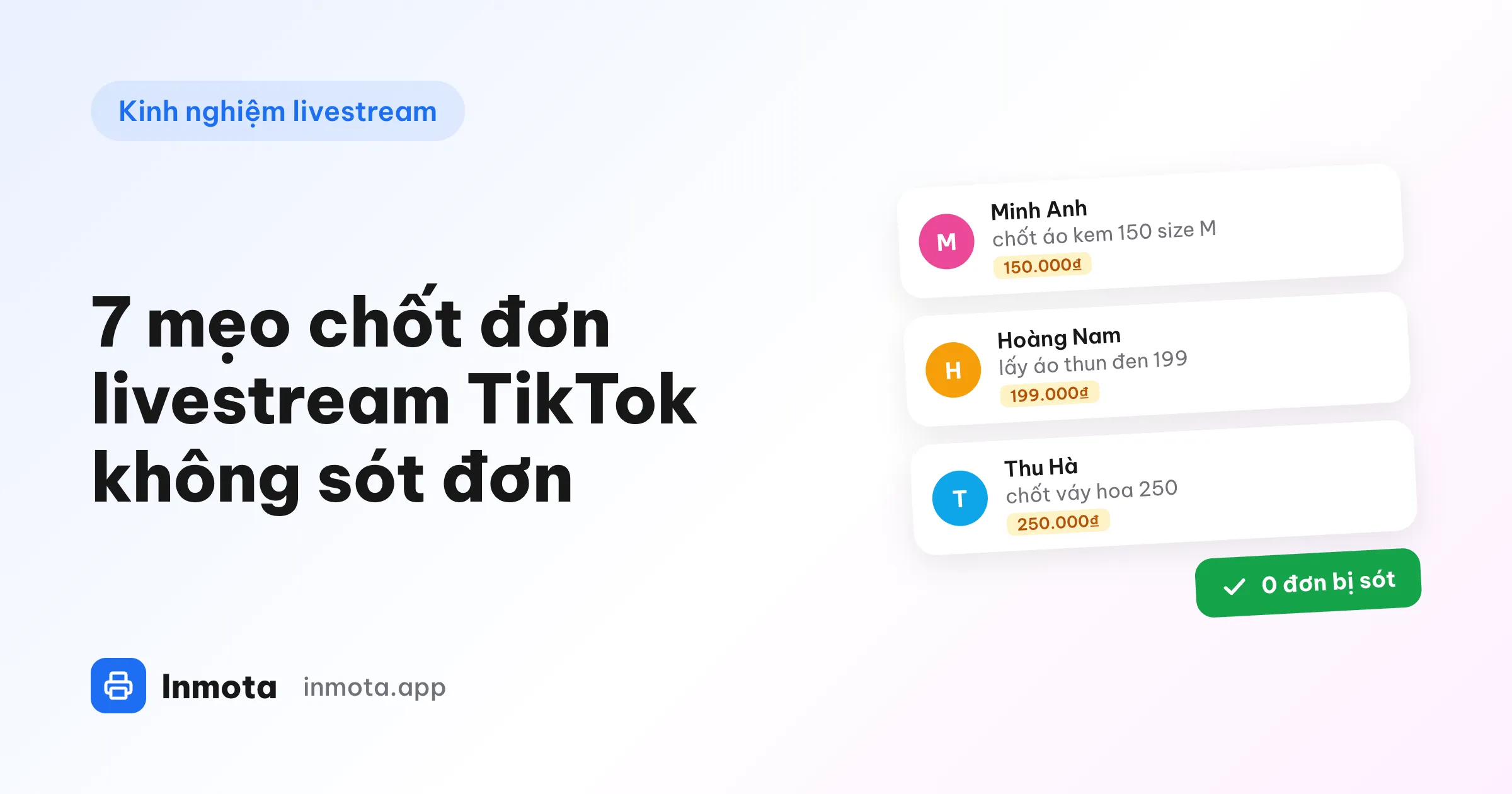 Danh sách bình luận chốt đơn livestream TikTok có giá được Inmota trích xuất tự động